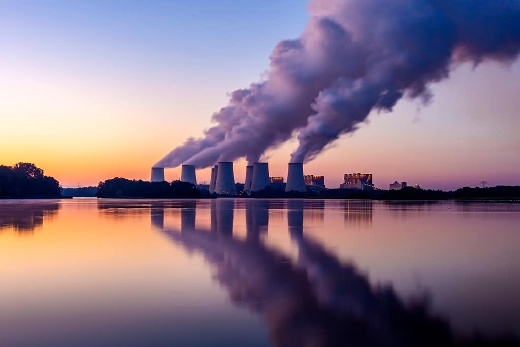Power plant at sunset